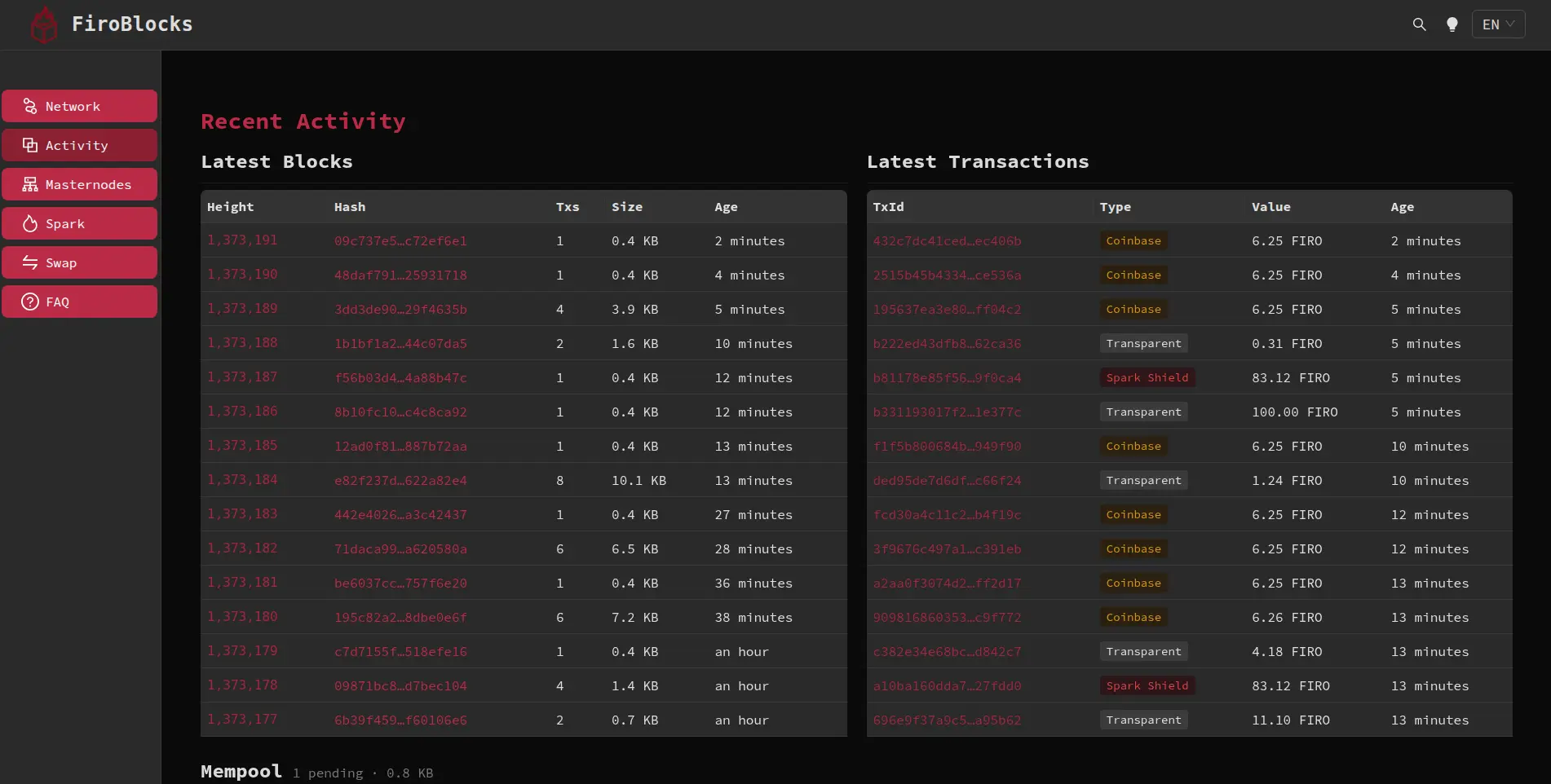 FiroBlocks blockchain explorer
